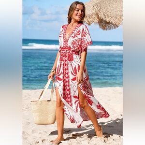 Cupshe Sahara Soul Ornate Maxi Dress XL NWT – Red Boho Boho Beach Vacation Maxi